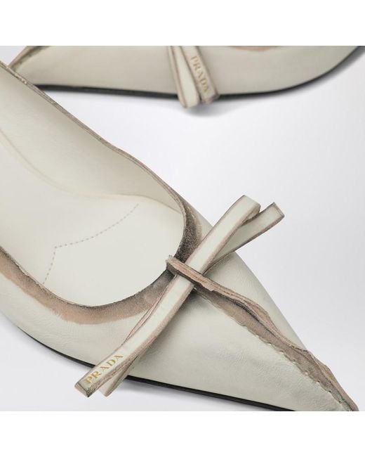 Prada Metallic Antique Leather Talc-Colored Pumps