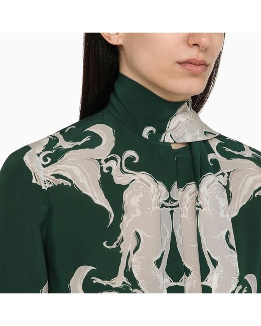 Camicia con stampa color edera in seta di Valentino in Green