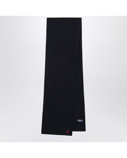 Polo Ralph Lauren Black Cable-Knit Wool And Cashmere Scarf