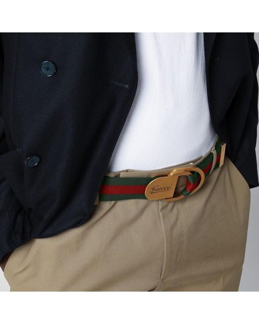 Gucci Black Belt With Web Motif And Logo Buckle for men