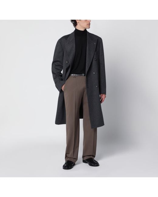 Tagliatore Black Anthracite Double-Breasted Wool Coat for men
