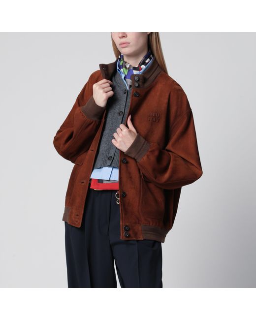 Miu Miu Brown Waxed Suede Leather Jacket