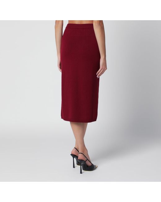 Alessandra Rich Red Bordeaux Merino Wool Lace Knit Midi Skirt