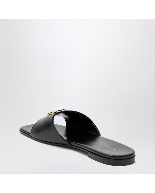 Gucci Black Nappa Leather Double G Slides