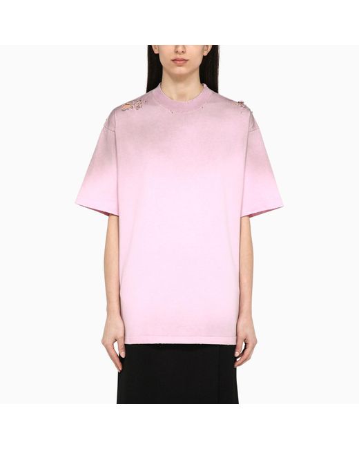 Balenciaga Pink Light Cotton T-shirt With Logo And Wears