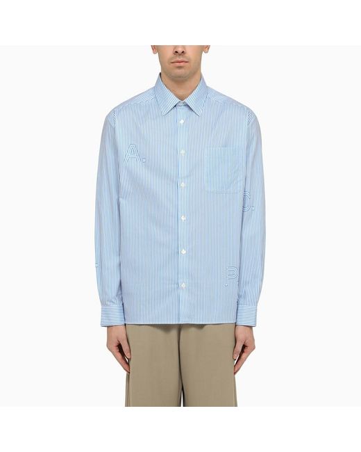 Camicia azzurra a righine in cotone di A.P.C. in Blue da Uomo