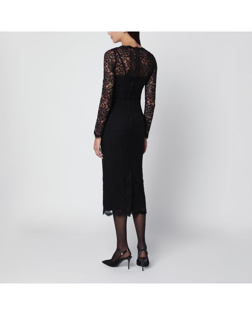 Dolce & Gabbana Black Floral Lace Midi Dress