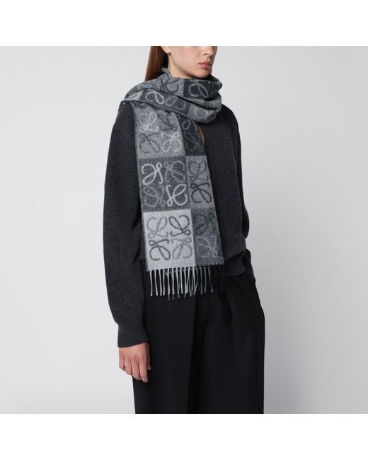 Loewe Gray Anagram Wool And Cashmere Scarf