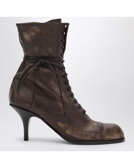 Miu Miu Brown Lace-Up Leather Ankle Boots