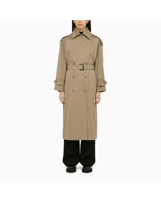 Max Mara Natural Sand-coloured Double-breasted Trench Coat In Wool And Cotton