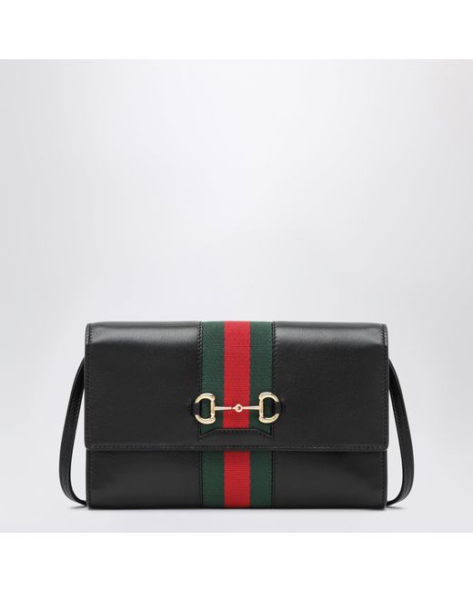 Gucci Black Horsebit Web Wallet With Strap