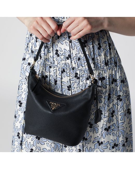 Prada Black Small Leather Hobo Bag