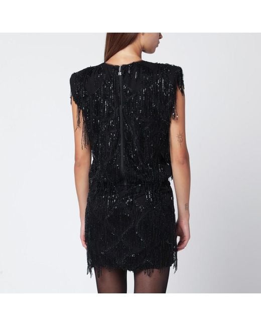 ROTATE BIRGER CHRISTENSEN Black Top With Beaded Fringes