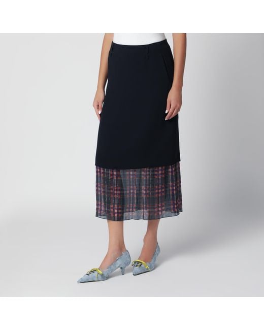 Dries Van Noten Blue Midi Skirt With Check Insert