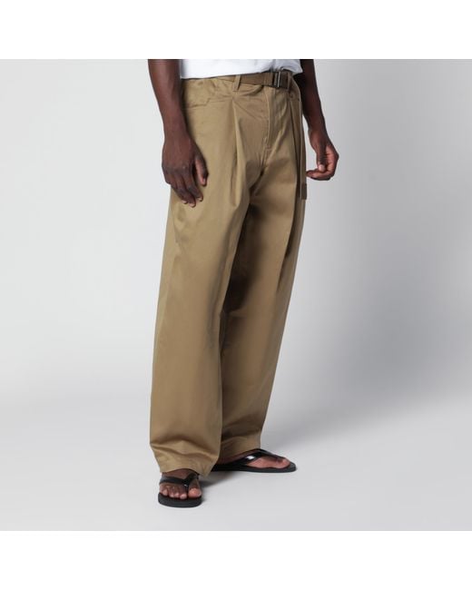 Sacai Natural Cotton Twill Trousers With Belt for men
