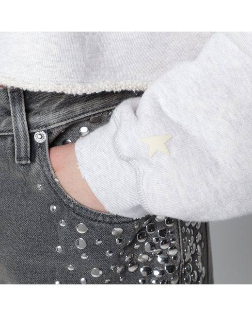 Golden Goose Deluxe Brand Gray Star Cropped Oversized Cotton Hoodie