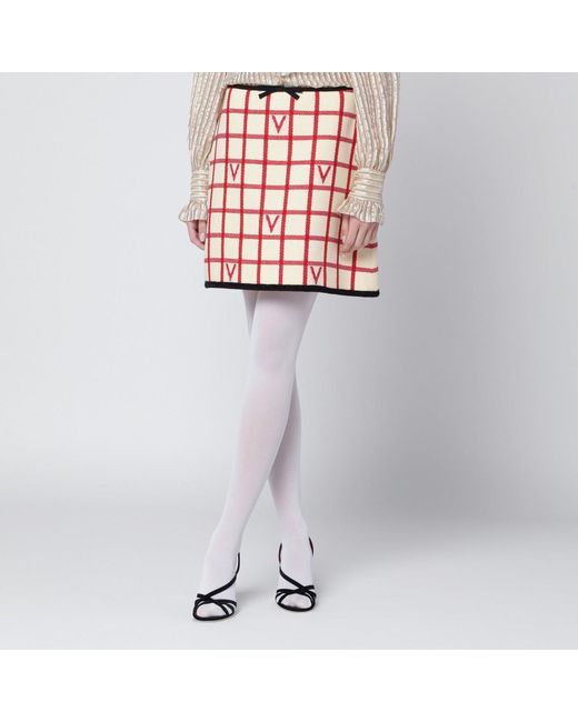 Valentino Pink Ivory Skirt With Check Vlogo Pattern