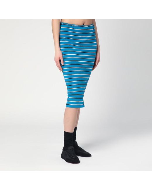Prada Blue Striped Ottanium Midi Skirt
