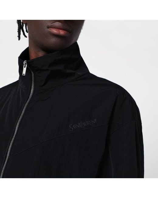 Giacca con zip nera in nylon stropicciato di Saint Laurent in Black da Uomo