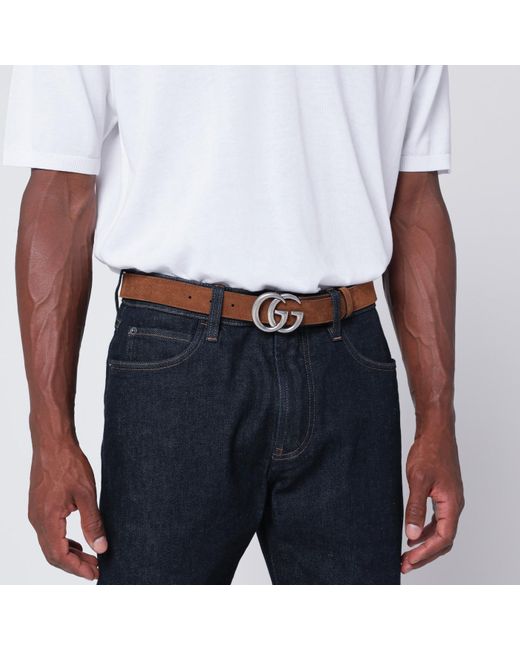 Gucci Brown Hazelnut Suede Belt With Gg Marmont Buckle for men