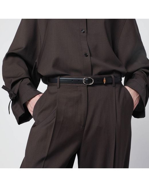 Gucci Black Thin Belt With Oval Buckle