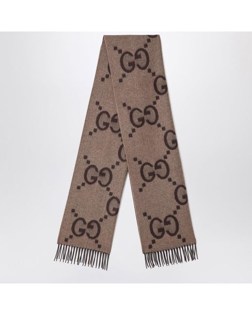 Gucci Brown Dark Cashmere Jacquard Scarf