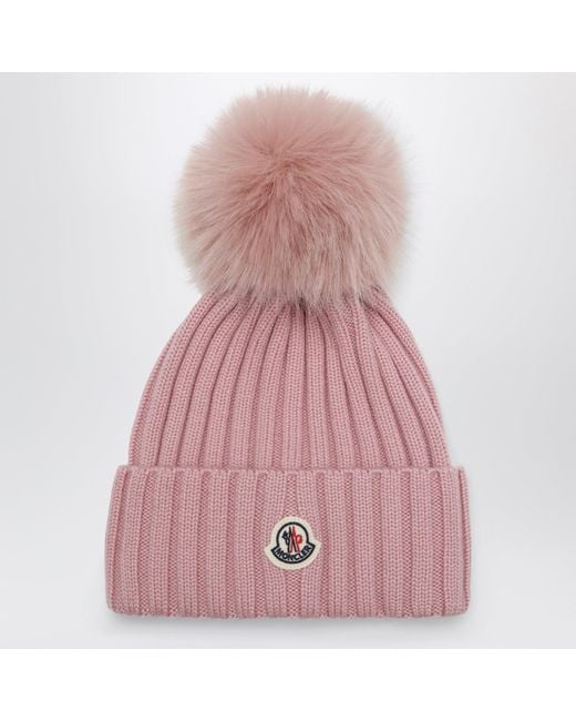 Moncler Pink Wool Beanie With Pom-Pom