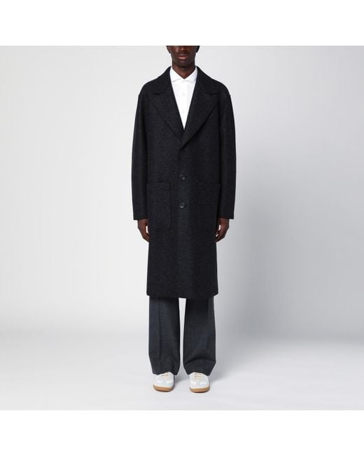 Harris Wharf London Men's Black Anthracite Single-breasted Wool Coat
