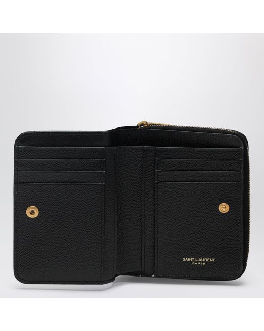 Saint Laurent Black Cassandre Quilted Compact Zip-Around Wallet
