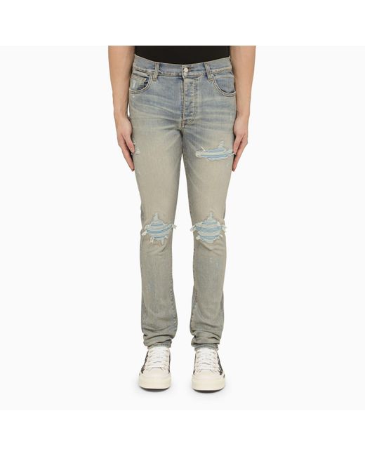 Amiri Gray Antique Indigo Slim Jeans With Rips for men