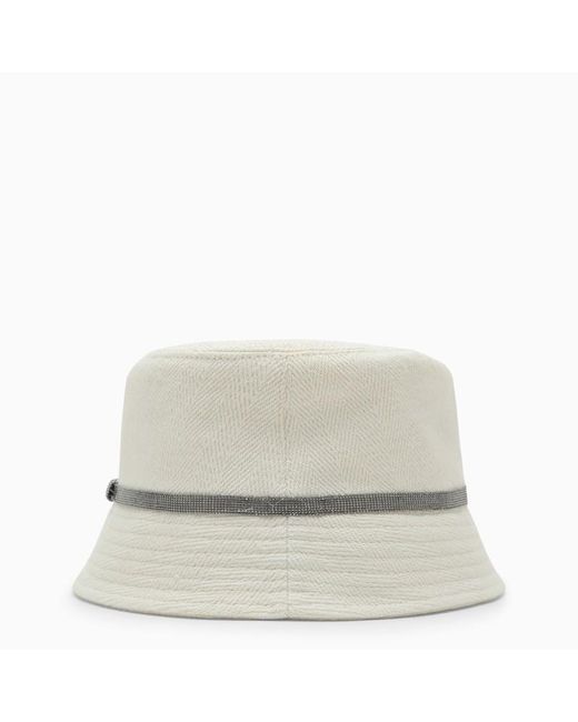 Cappello bucket in cotone e lino di Brunello Cucinelli in White