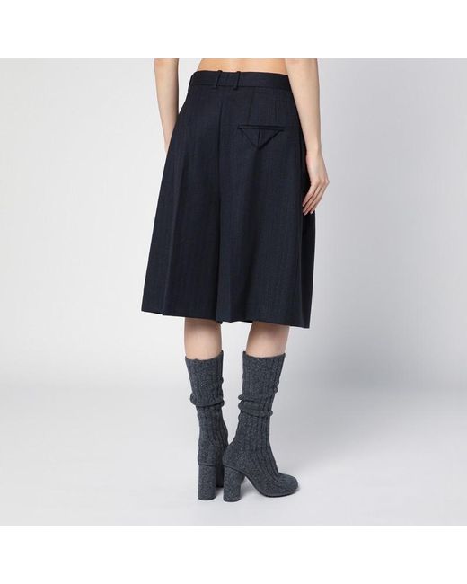 Bottega Veneta Blue Weite Bermudashorts Aus Schwarz/Blau Melierter Wolle