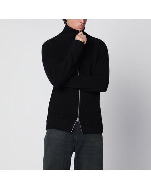 Maison Margiela Black Zip-Up Knit Cardigan for men