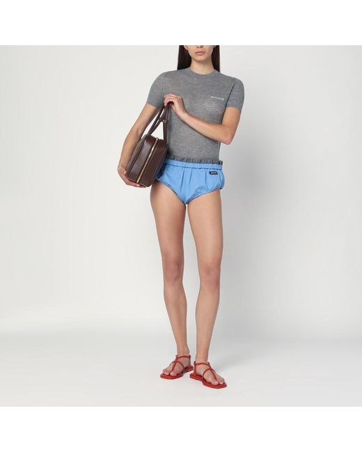 Maglia grigia in cashmere con logo di Miu Miu in Blue