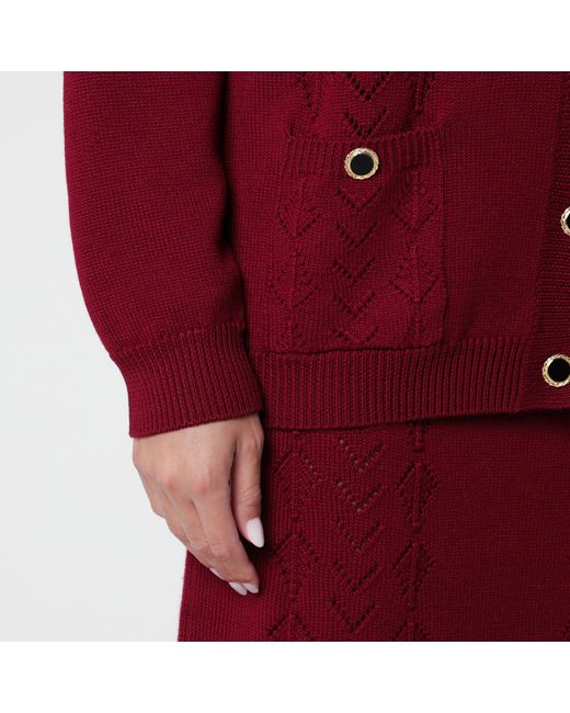 Alessandra Rich Red Bordeaux Merino Wool Knit Cardigan