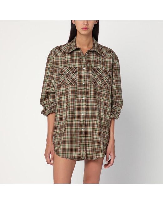 Camicia in lana check cammello di Miu Miu in Brown