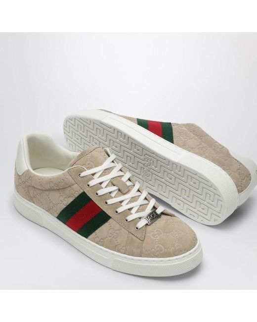 Gucci Beigefarbener Flacher Sneaker Ace Aus Wildleder fur Herren Lyst DE