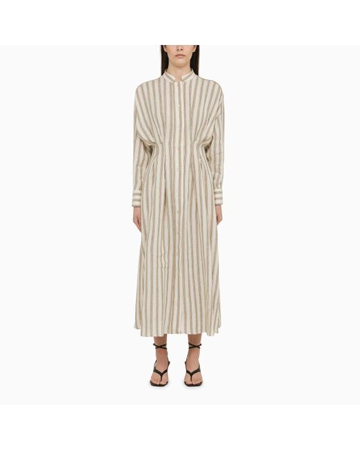 Max Mara Natural Long Striped Linen Chemisier Dress