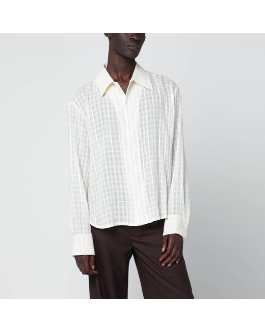 Séfr White Ignacio Cotton And Linen Checked Shirt for men