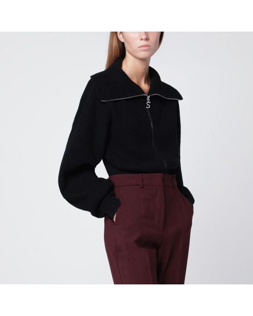 Sportmax Black Zip-up Cardigan In Wool And Cashmere