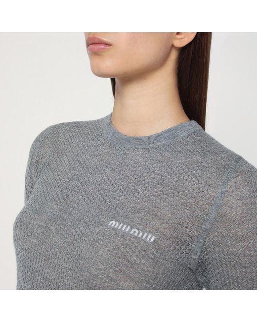 Miu Miu Blue Cashmere Sweater With Logo