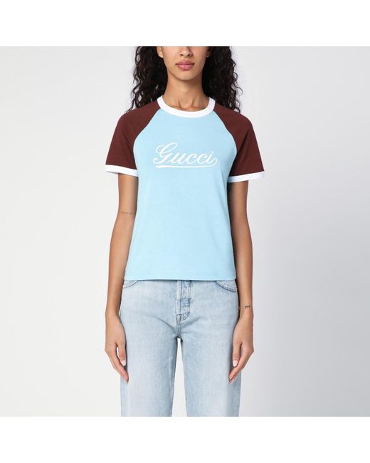 Gucci Blue Light /brown T-shirt With Logo