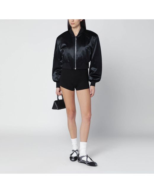 The Attico Black Shiny Cropped Bomber