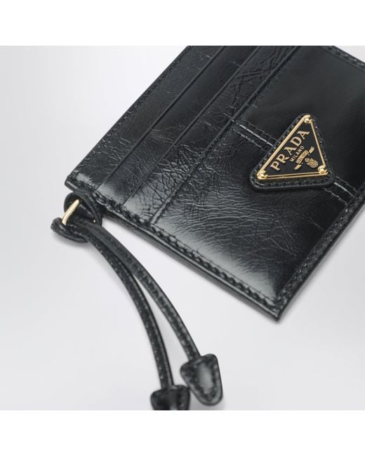 Prada Black Leather Card Holder With Triangle Logo
