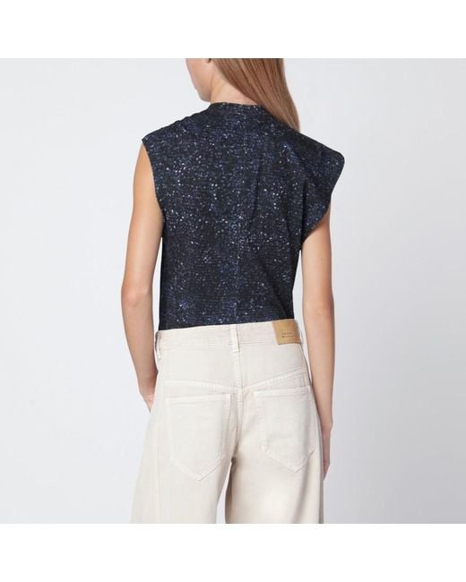 Isabel Marant Blue Nayda Asymmetrical T-Shirt With Midnight Print