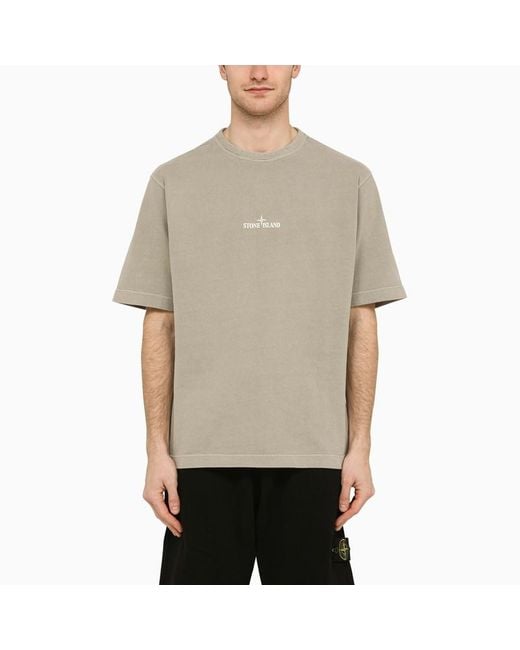T-shirt color polvere in cotone con logo di Stone Island in Natural da Uomo