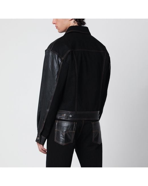 Versace Black Denim And Leather Bomber Jacket for men