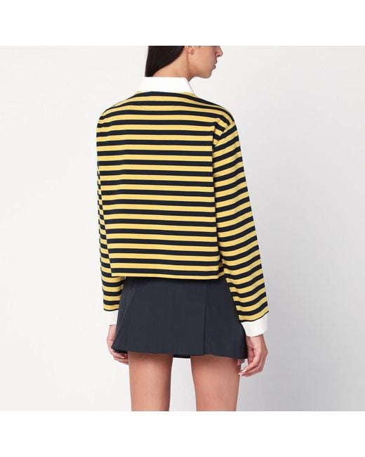 Miu Miu Black Blau/Gelb Gestreiftes Poloshirt Mit Logo