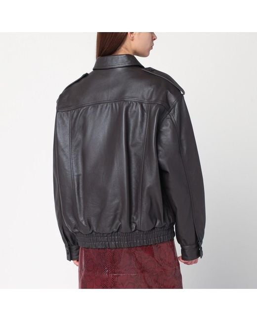 Blazé Milano Gray Ebony Leather Bomber Jacket