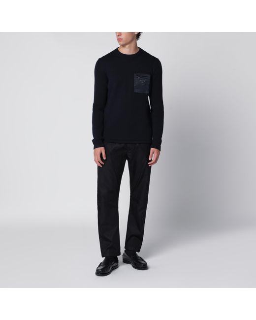 Prada Black Wool Sweater With Re-Nylon Pocket for men